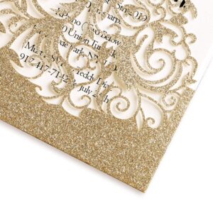 ponatia 25PCS Crown Gold Glitter Quinceanera Invitations, Laser Cut Invitations Cards With Envelopes, Printable Inner Sheets For Birthday, Baby Shower, Quinceañera Party Invite, XV Años, Quince