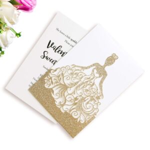 ponatia 25PCS Crown Gold Glitter Quinceanera Invitations, Laser Cut Invitations Cards With Envelopes, Printable Inner Sheets For Birthday, Baby Shower, Quinceañera Party Invite, XV Años, Quince