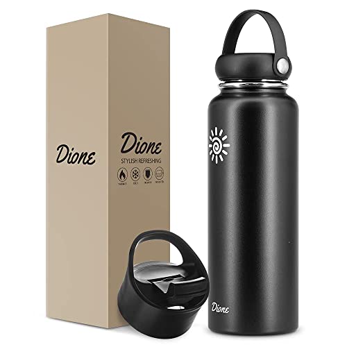 Dione Water Bottle 40 oz. Flask Double Wall Stainless Steel & Vacuum Insulated (Black) Sport Hydro Container (Standard Mouth/Leak Proof/BPA Free Cap), (MB000315)