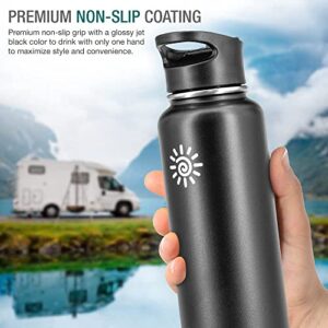 Dione Water Bottle 40 oz. Flask Double Wall Stainless Steel & Vacuum Insulated (Black) Sport Hydro Container (Standard Mouth/Leak Proof/BPA Free Cap), (MB000315)