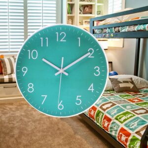 Epy Huts Modern Simple Wall Clock Indoor Non-Ticking Silent Sweep Movement Wall Clock for Office, Bathroom, Living room Decorative 10 Inch Teal