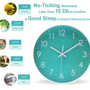 Epy Huts Modern Simple Wall Clock Indoor Non-Ticking Silent Sweep Movement Wall Clock for Office, Bathroom, Living room Decorative 10 Inch Teal