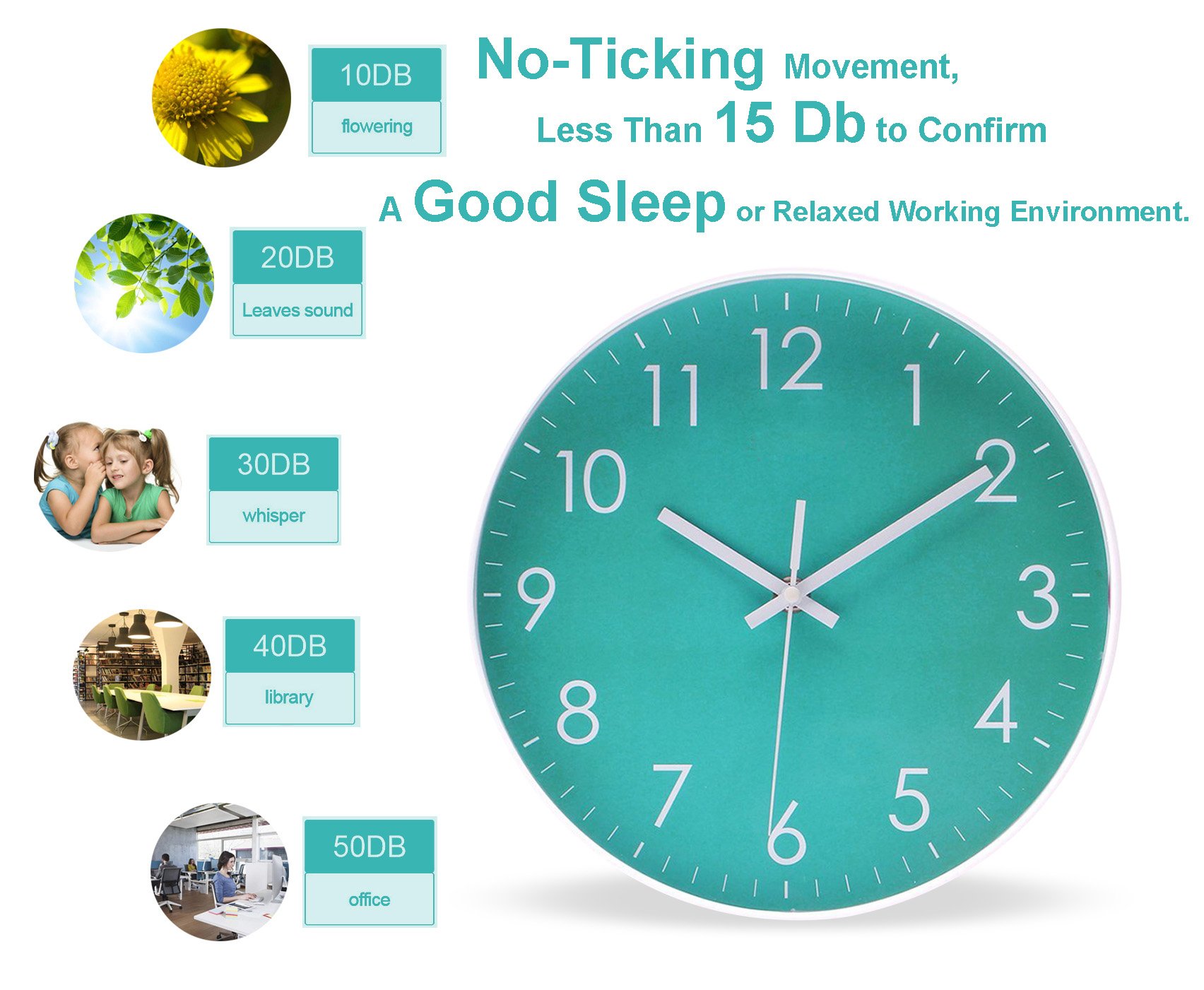 Epy Huts Modern Simple Wall Clock Indoor Non-Ticking Silent Sweep Movement Wall Clock for Office, Bathroom, Living room Decorative 10 Inch Teal