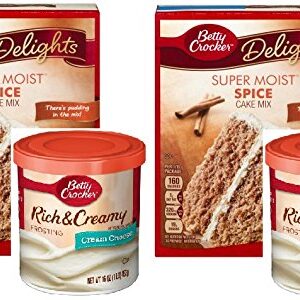 Betty Crocker Super Moist Spice Cake Mix and Betty Crocker Rich and Creamy Cream Cheese Frosting Bundle - 2 of Each - 4 Items. "There's Pudding in the mix!" Cake Mix