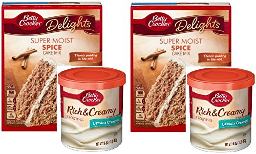 Betty Crocker Super Moist Spice Cake Mix and Betty Crocker Rich and Creamy Cream Cheese Frosting Bundle - 2 of Each - 4 Items. "There's Pudding in the mix!" Cake Mix