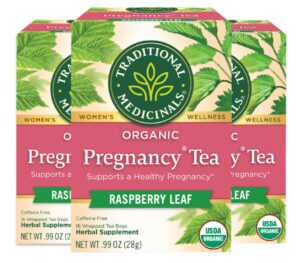 traditional medicinals organic pregnancy tea raspberry leaf herbal tea, supports healthy pregnancy, (pack of 3) - 48 tea bags total