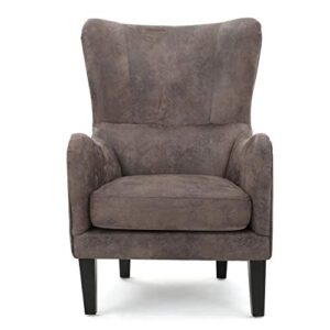 Christopher Knight Home Lorenzo Arm Chair Fabric Hi-Back Studded Chair, Greyish Brown 36D x 26.75W x 41.5H in