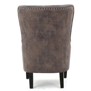 Christopher Knight Home Lorenzo Arm Chair Fabric Hi-Back Studded Chair, Greyish Brown 36D x 26.75W x 41.5H in