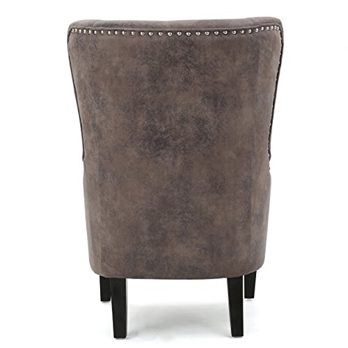 Christopher Knight Home Lorenzo Arm Chair Fabric Hi-Back Studded Chair, Greyish Brown 36D x 26.75W x 41.5H in