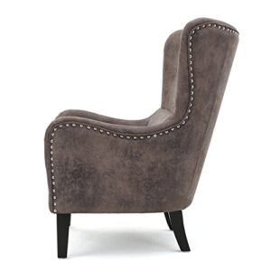 Christopher Knight Home Lorenzo Arm Chair Fabric Hi-Back Studded Chair, Greyish Brown 36D x 26.75W x 41.5H in