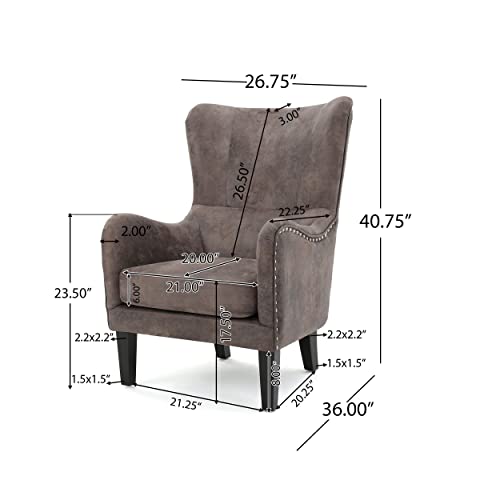 Christopher Knight Home Lorenzo Arm Chair Fabric Hi-Back Studded Chair, Greyish Brown 36D x 26.75W x 41.5H in