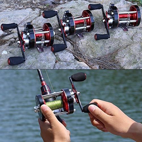 Sougayilang Fishing reels Round Baitcasting Reel - Conventional Reel - Reinforced Metal Body & Supreme Star Drag-Right Hand-Red-Black-Warrior 4000