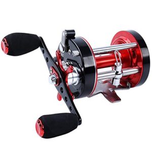 Sougayilang Fishing reels Round Baitcasting Reel - Conventional Reel - Reinforced Metal Body & Supreme Star Drag-Right Hand-Red-Black-Warrior 4000