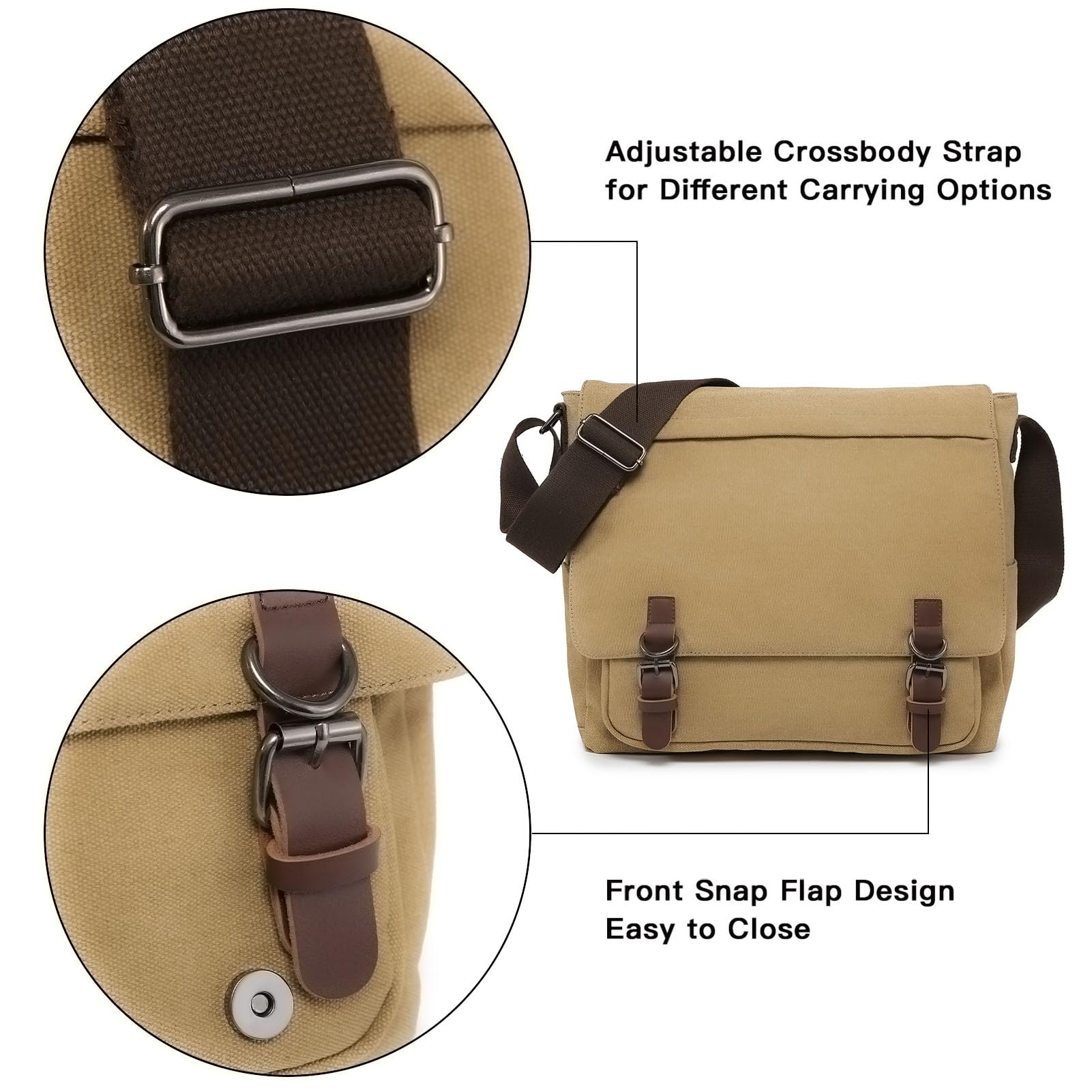 Dasein Large Vintage Canvas Messenger Shoulder Bag, Beige, 15in Laptop