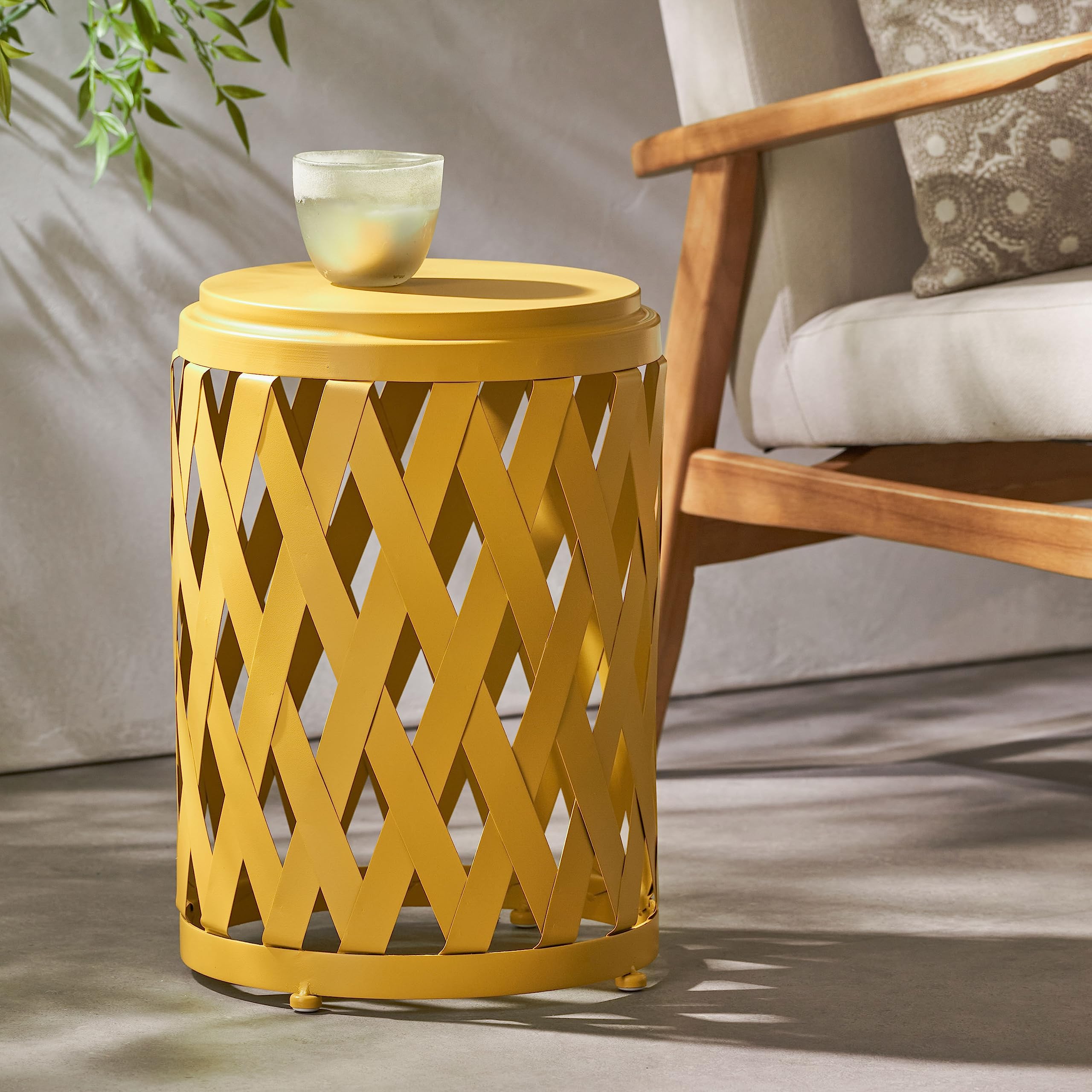 Christopher Knight Home Selen Outdoor 12" Diameter Iron Side Table, Matte Yellow