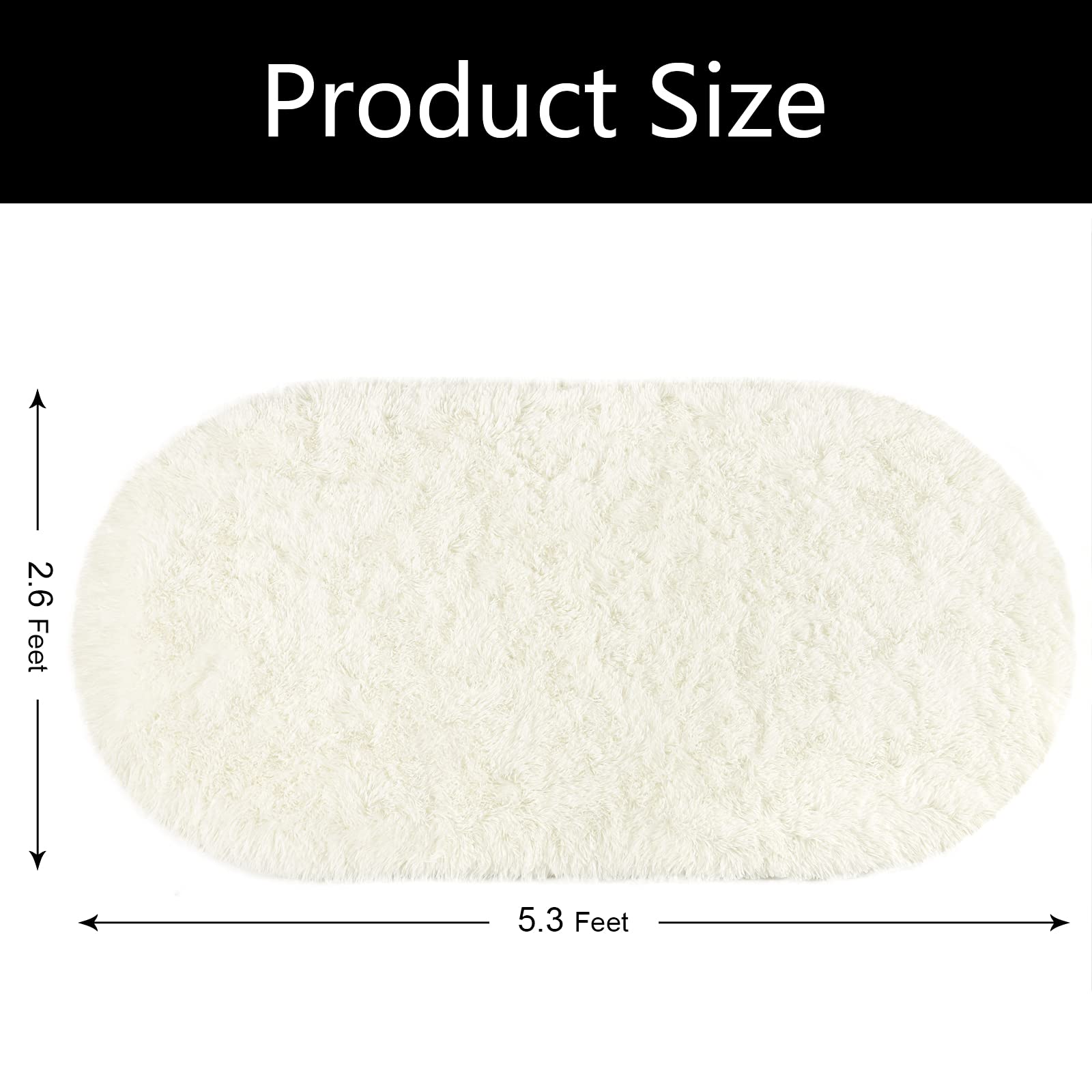 Softlife Fluffy Rugs for Bedroom, Shag Cute Area Rug for Girls/Boys and Kids Baby Room Home Decor, 2.6 x 5.3 Feet Oval Indoor Carpet for Nursery Dorm Living Room, Creamy