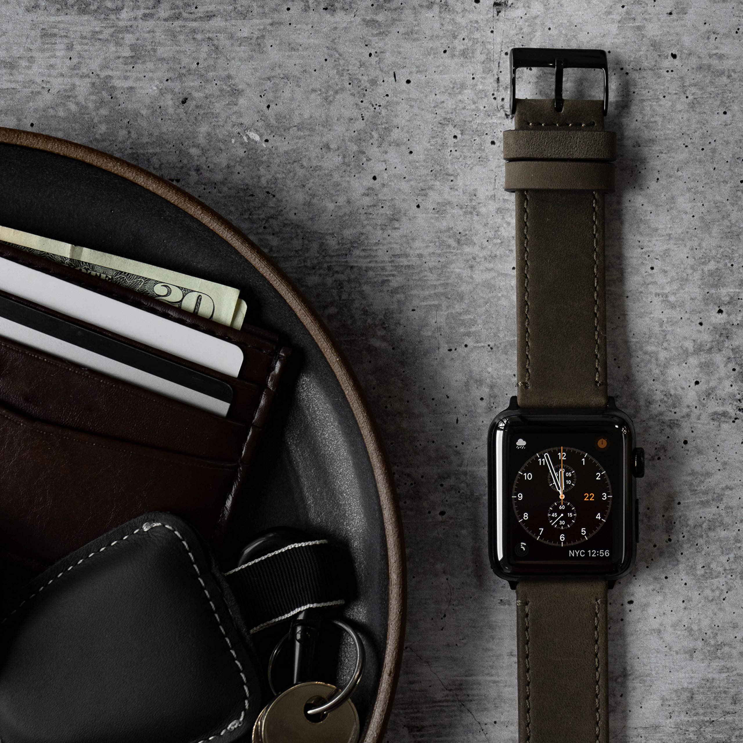 BARTON WATCH BANDS 42mm/44mm/45mm/49mm Espresso Brown - Top Grain Leather Watch Bands Compatible with all Apple Watch Models - Black Hardware