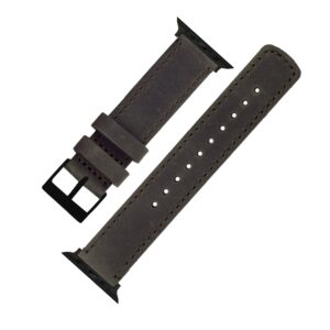 BARTON WATCH BANDS 42mm/44mm/45mm/49mm Espresso Brown - Top Grain Leather Watch Bands Compatible with all Apple Watch Models - Black Hardware