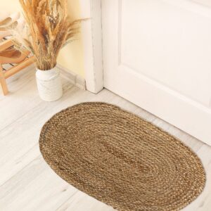 Chardin home Farmhouse Jute Braid Oval Rug | Perfect as Doormat| Great for Porch, Kitchen, Meditation mat, Study, dorms | 18x30 inch Small Artisanal Handcrafted mat