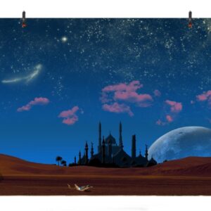 AOFOTO 10x7ft Magic Aladdin's Genie Lamp in Desert Backdrop Mosque in Night Photography Background Fantasy Starry Sky Camel Wish Mysterious Fairy Tale Photo Studio Props Vinyl