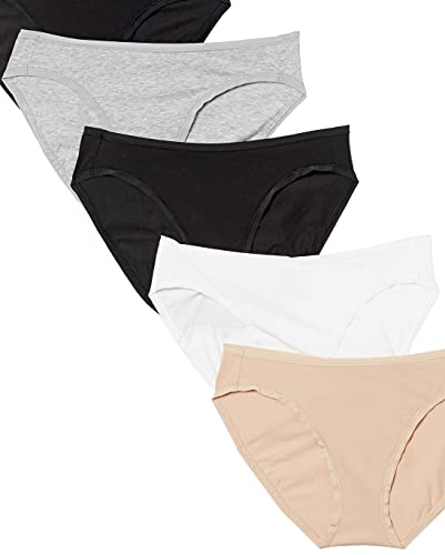 Amazon Essentials Women's Cotton Bikini Brief Underwear (Available in Plus Size), Pack of 10, Black/Grey Heather/Light Pink/White, XX-Large