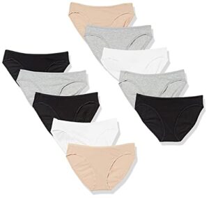 amazon essentials women's cotton bikini brief underwear (available in plus size), pack of 10, black/grey heather/light pink/white, xx-large