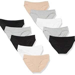 Amazon Essentials Women's Cotton Bikini Brief Underwear (Available in Plus Size), Pack of 10, Black/Grey Heather/Light Pink/White, XX-Large