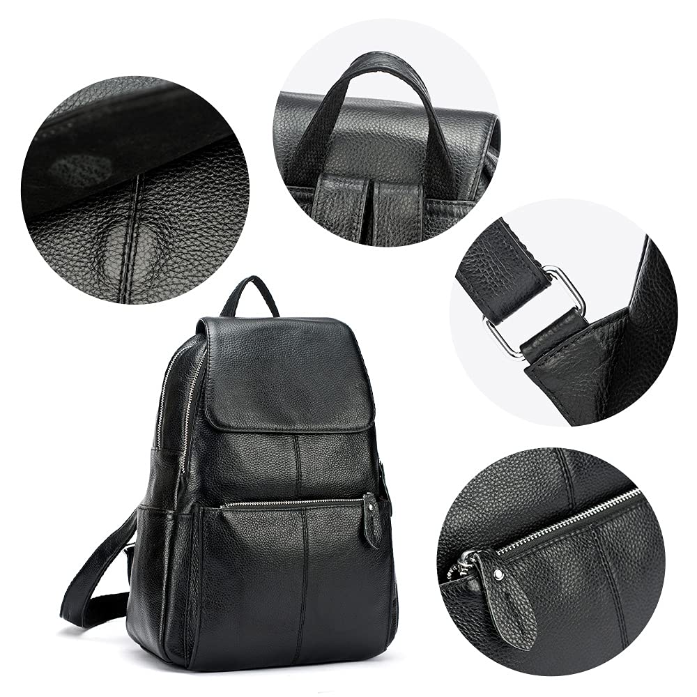 15 Colors Real Soft 100% Genuine Leather Women Backpack Fashion Ladies Travel Bag Preppy Style For Woman (Black)