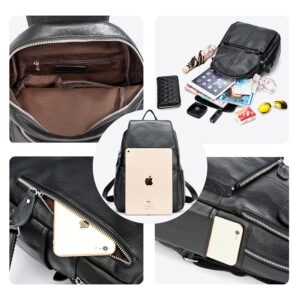 15 Colors Real Soft 100% Genuine Leather Women Backpack Fashion Ladies Travel Bag Preppy Style For Woman (Black)