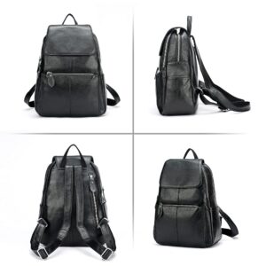 15 Colors Real Soft 100% Genuine Leather Women Backpack Fashion Ladies Travel Bag Preppy Style For Woman (Black)