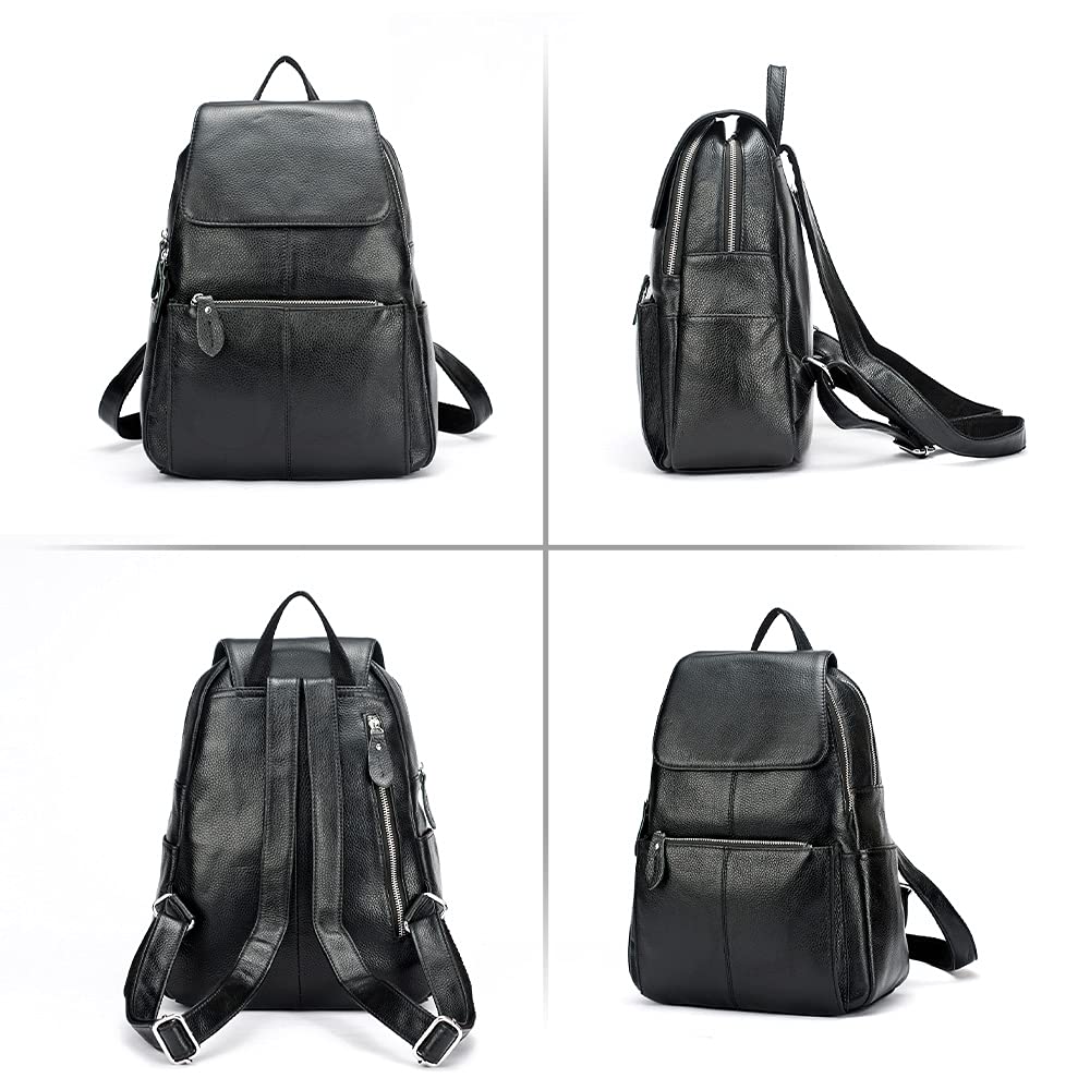 15 Colors Real Soft 100% Genuine Leather Women Backpack Fashion Ladies Travel Bag Preppy Style For Woman (Black)