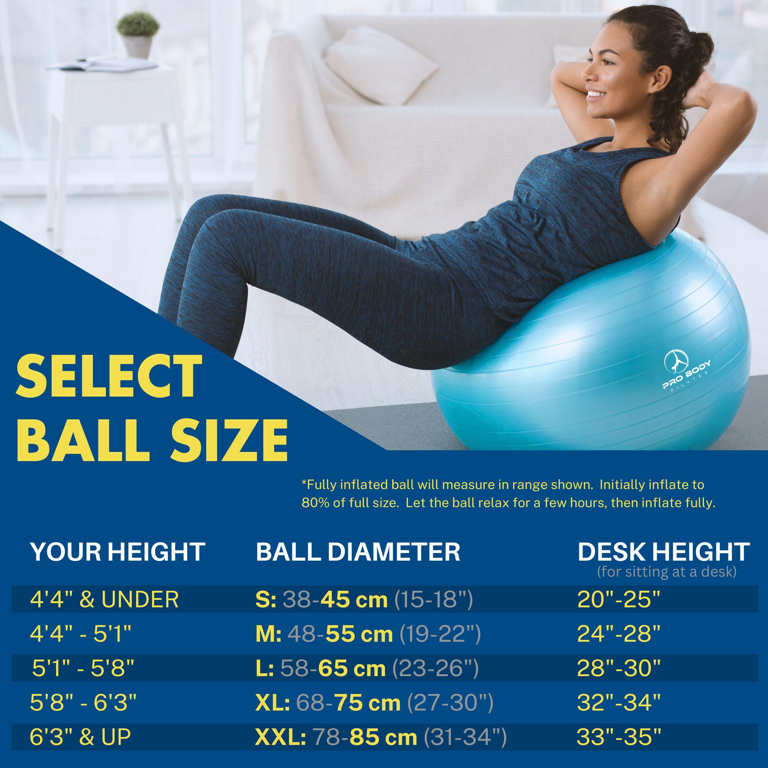 ProBody Pilates Ball Exercise Ball, Yoga Ball Chair, Multiple Sizes Stability Ball Chair, Gym Grade Birthing Ball for Pregnancy, Fitness, Balance, Workout and Physical Therapy Ball (Aqua, 65 cm)