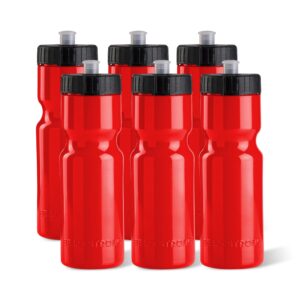 50 strong sports squeeze water bottle 6 pack – 22 oz. bpa free easy open push/pull cap – usa made (red)