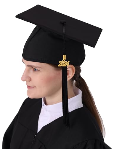 GraduatePro Matte Graduation Cap with 2024 Tassel for Adults High School and Bachelor Master Black