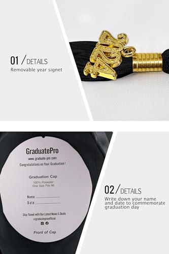 GraduatePro Matte Graduation Cap with 2024 Tassel for Adults High School and Bachelor Master Black