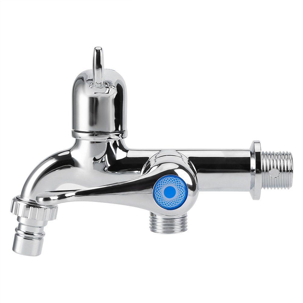 Fdit Water Tap Faucet Sink Basin Single Cooler Mixer Tap Double Spout Double Switch for Washing Machine Kitchen Sink Garden (Tail Handle)