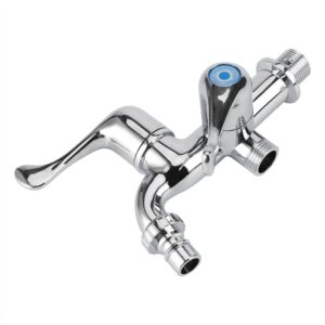 Fdit Water Tap Faucet Sink Basin Single Cooler Mixer Tap Double Spout Double Switch for Washing Machine Kitchen Sink Garden (Tail Handle)