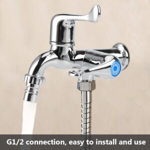 Fdit Water Tap Faucet Sink Basin Single Cooler Mixer Tap Double Spout Double Switch for Washing Machine Kitchen Sink Garden (Tail Handle)