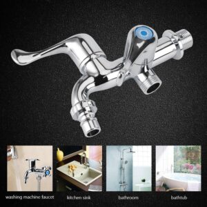 Fdit Water Tap Faucet Sink Basin Single Cooler Mixer Tap Double Spout Double Switch for Washing Machine Kitchen Sink Garden (Tail Handle)