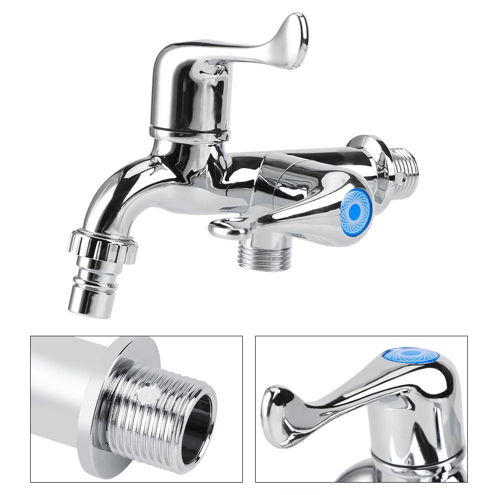 Fdit Water Tap Faucet Sink Basin Single Cooler Mixer Tap Double Spout Double Switch for Washing Machine Kitchen Sink Garden (Tail Handle)