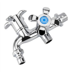 Fdit Water Tap Faucet Sink Basin Single Cooler Mixer Tap Double Spout Double Switch for Washing Machine Kitchen Sink Garden (Blossom Handle)