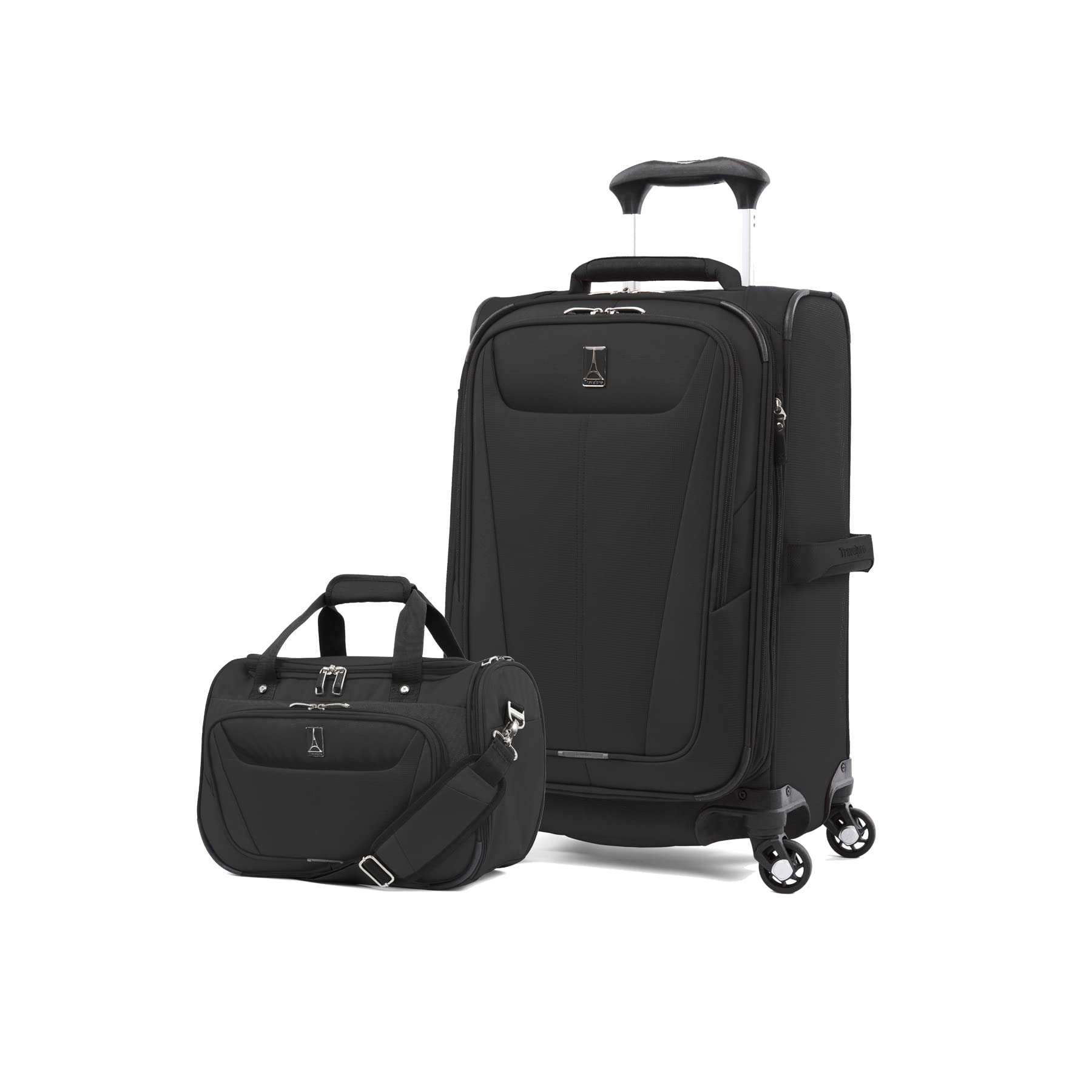 Travelpro Maxlite 5 Softside 2pc Set Expandable Carry On Luggage with 4 Spinner Wheels/Soft Underseat Tote, Lightweight Suitcase, Men and Women, Black