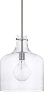 homeplace lighting 325712bn crawford urban/industrial clear seeded glass jar pendant light, 1-light 100 watt, 15" h x 12" w, brushed nickel