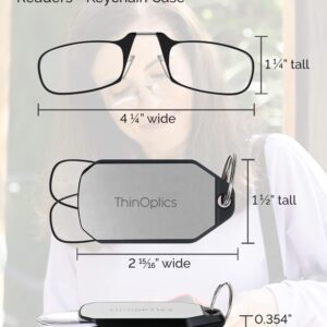 ThinOptics Keychain Case and Readers Rectangular Reading Glasses, Black, 44 mm + 2.5 dioptre