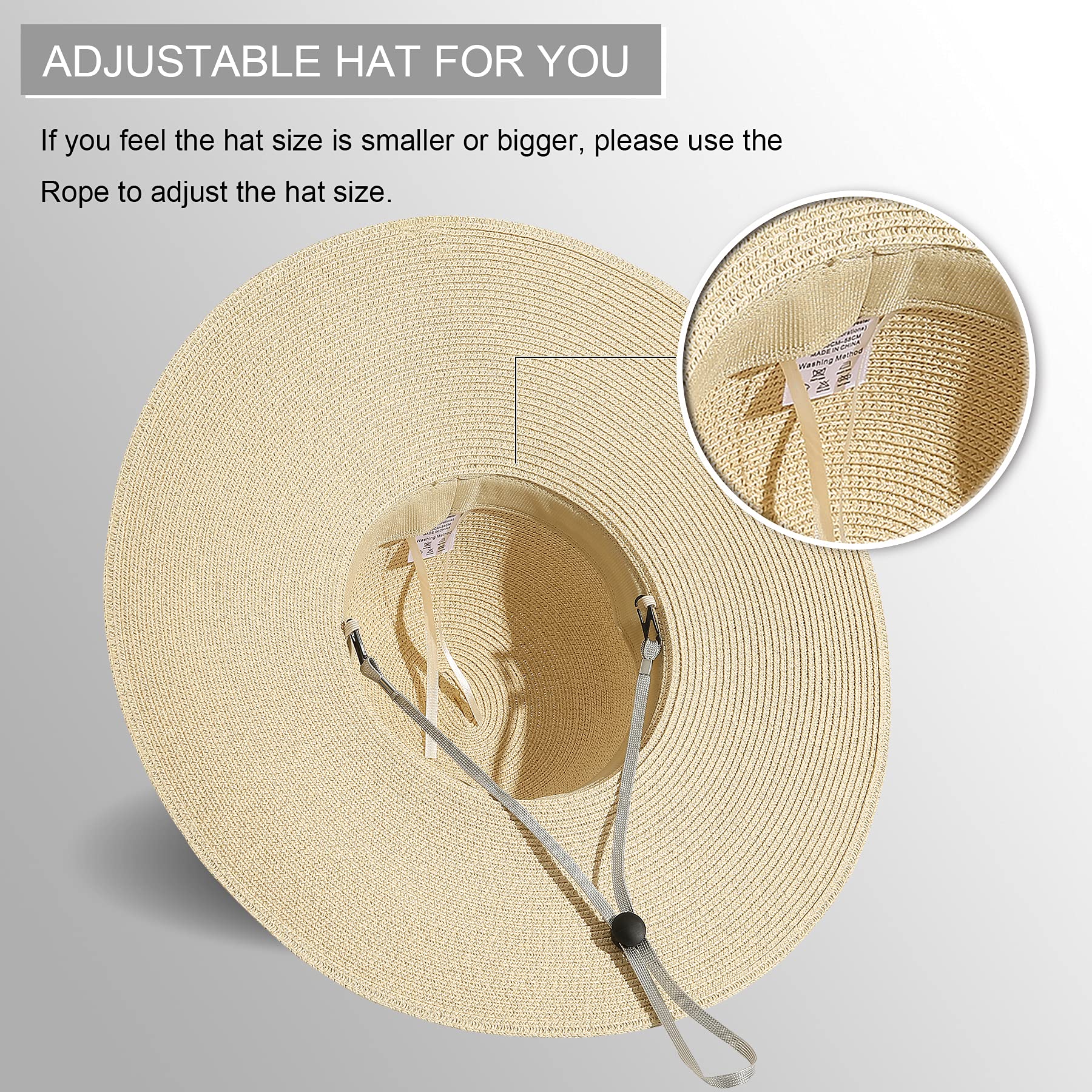 Lanzom Womens Wide Brim Straw Hat Big Floppy Foldable Roll up Cap Beach Sun Hat UPF 50+(String-Beige)