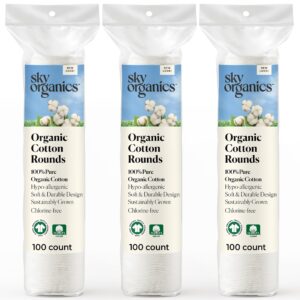 Sky Organics Organic Cotton Rounds for Sensitive Skin, 100% Pure GOTS Certified Organic for Beauty & Personal Care, 300 ct.