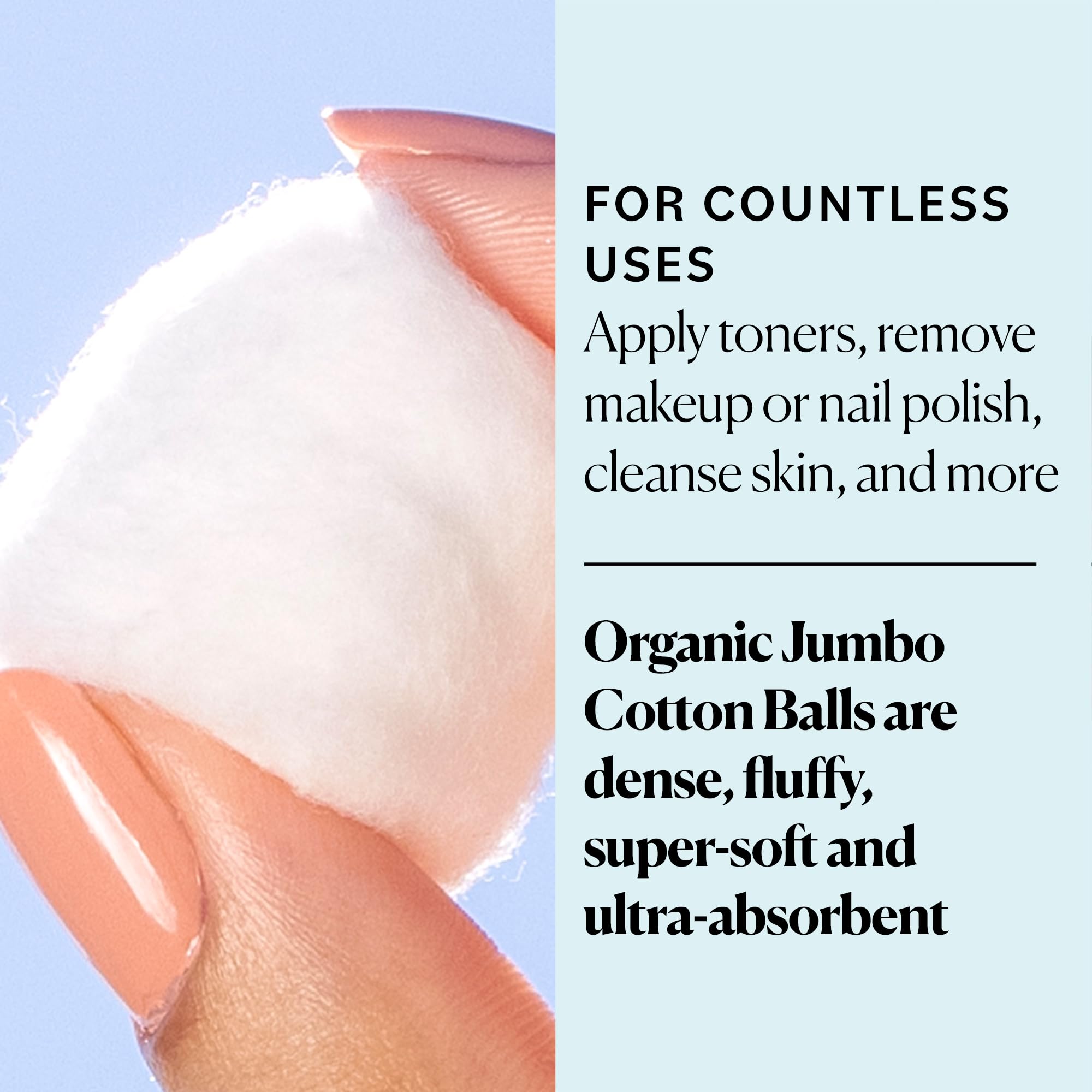 Sky Organics Organic Jumbo Cotton Balls for Sensitive Skin, 100% Pure Organic Cotton Sustainably Grown, Chlorine Free, Hypoallergenic, Ultra-Soft and Absorbant for Beauty & Personal Care, 300 ct.