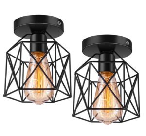 licperron hallway light fixtures ceiling mount, e26 e27 retro black industrial semi flush mount ceiling light for porch hallway kitchen farmhouse lighting, 2 pack, rv light fixtures, ul approval