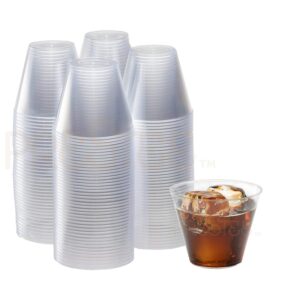 prestee 200 clear plastic cups - 9 ounce, hard disposable cups, plastic wine cups, plastic cocktail cups, plastic drinking cups, plastic party punch cups, party cups, wedding tumblers