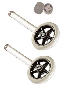 5" walker wheels replacement kit, universal replacement wheel kit for walkers with pair of walker ski glides, 5 inch wheels by healthline trading